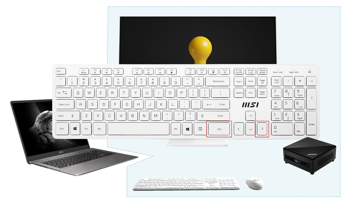 A keyboard's Ctrl + > buttons are customized.